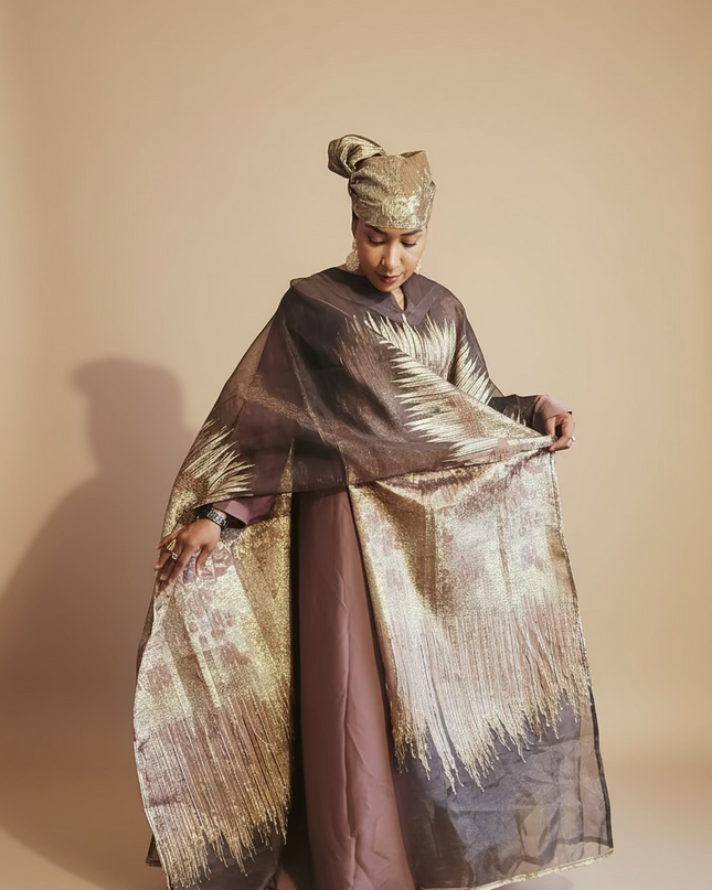 Ensemble amma brocart organza - Marron