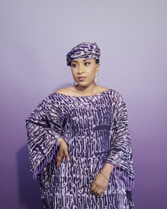 Boubou adire dempé perlé omosewa - Violet