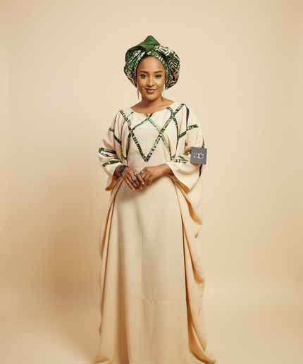Boubou salima aux motifs adire - Beige