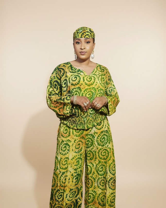 Ensemble pantalon adire adetunde - Vert fluo