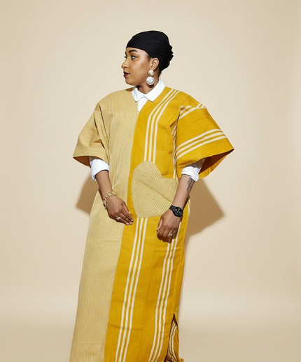 Robe slim en aso oke  - Jaune moutarde