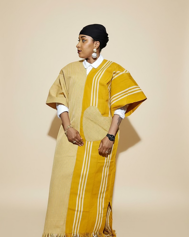 Robe slim en aso oke  - Jaune moutarde