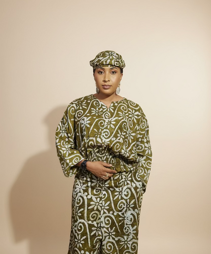 Ensemble pantalon adire olabimpe - vert olive