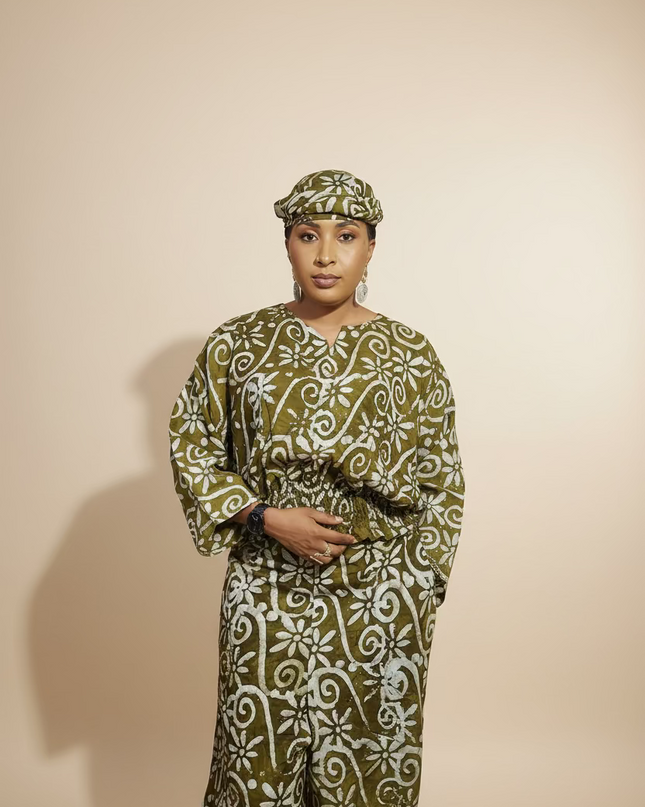 Ensemble pantalon adire olabimpe - vert olive