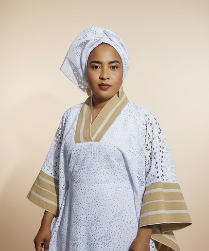 Robe morenike dentelle aso oke - Blanc III