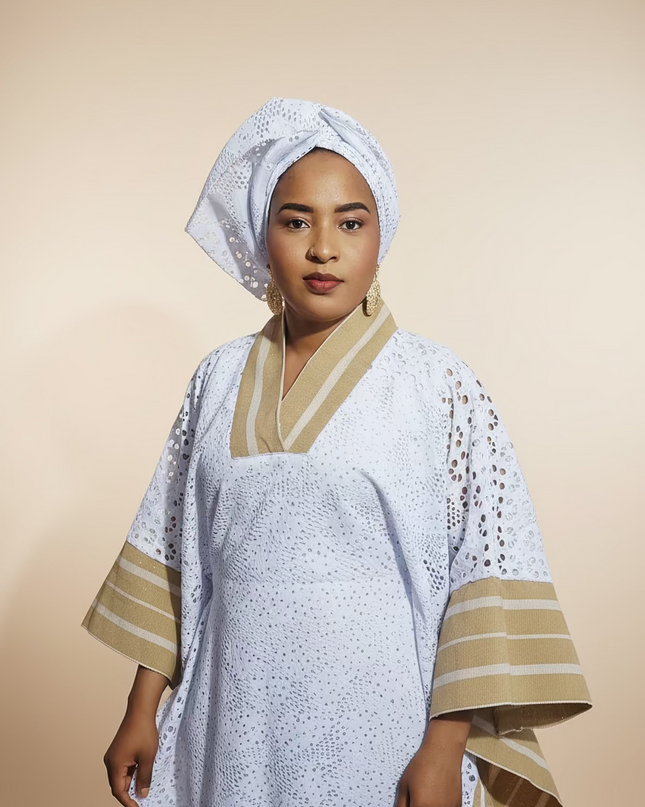 Robe morenike dentelle aso oke - Blanc III