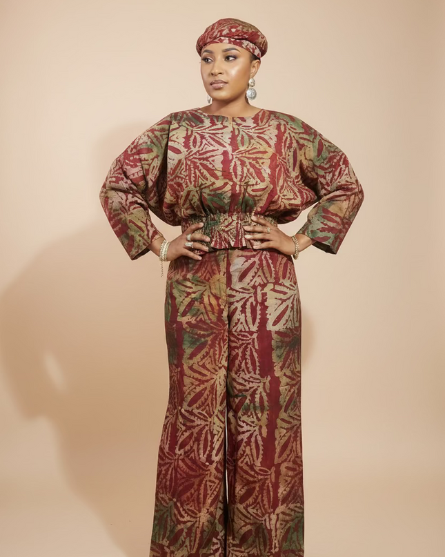 Ensemble pantalon adire shalewa - Rouge