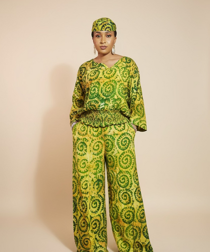 Ensemble pantalon adire adetunde - Vert fluo