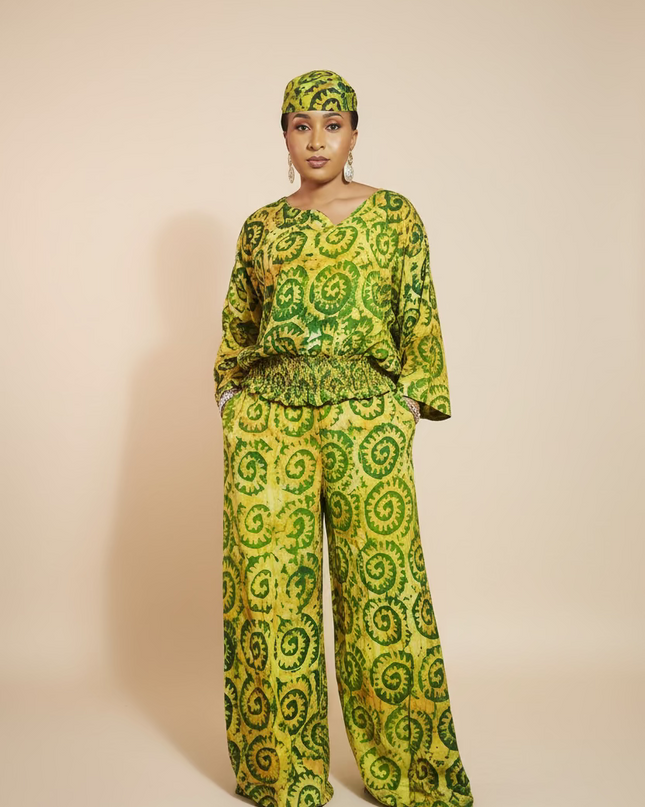 Ensemble pantalon adire adetunde - Vert fluo