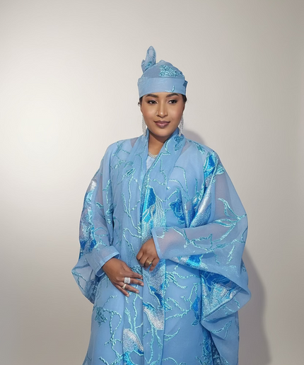 Ensemble brocart dubai - Bleu ciel