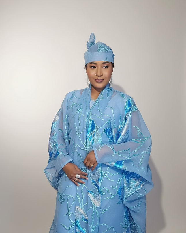 Ensemble brocart dubai - Bleu ciel