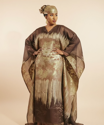 Ensemble amma brocart organza - Marron