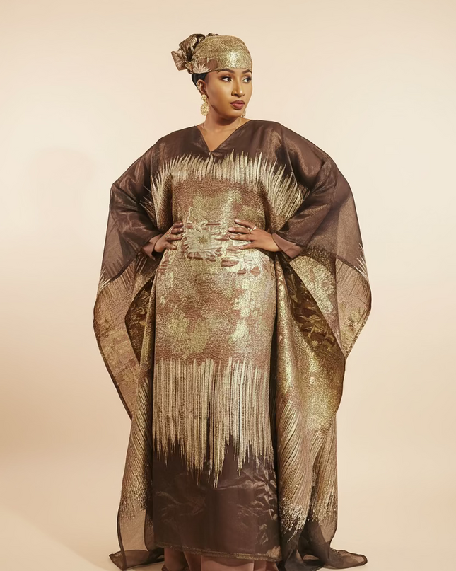 Ensemble amma brocart organza - Marron