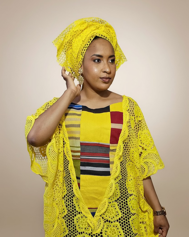Robe dentelle aso oke - Jaune