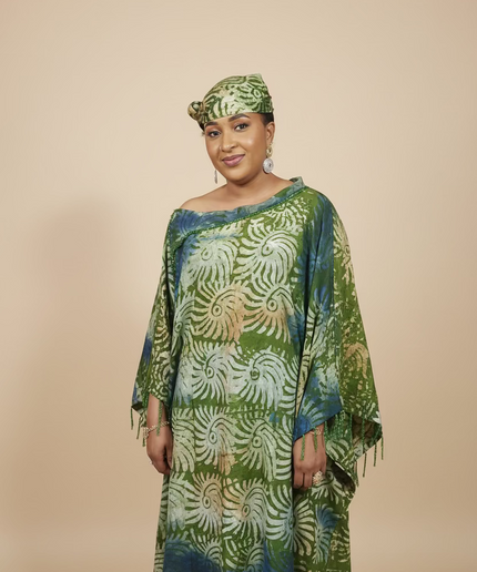 Boubou adire dempé perlé tolulope - Vert