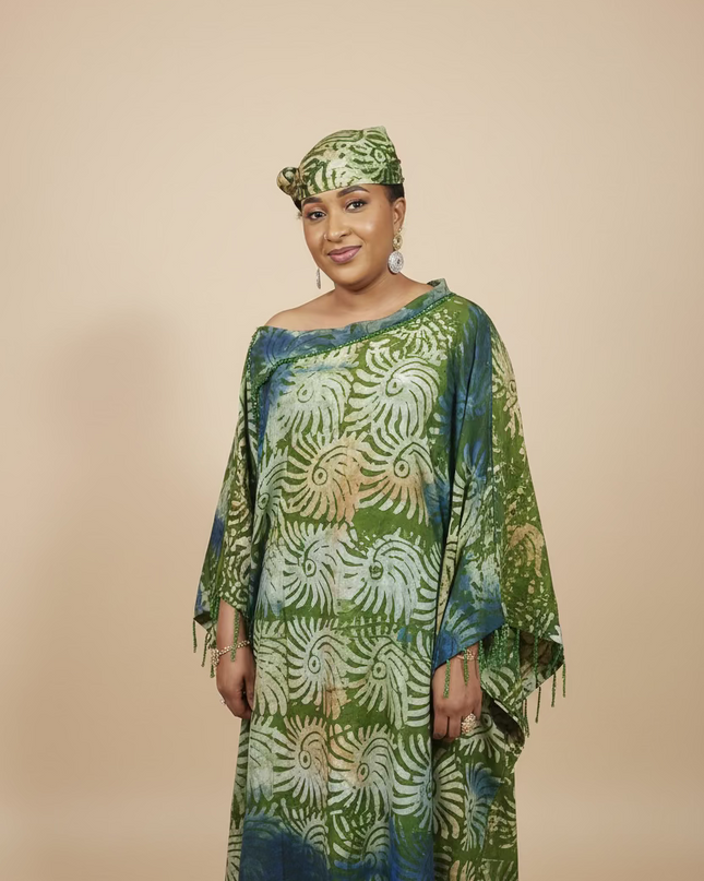Boubou adire dempé perlé tolulope - Vert