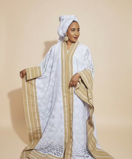 Robe morenike dentelle aso oke - Blanc
