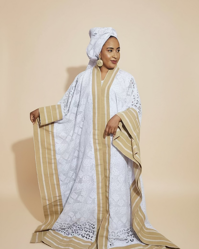 Robe morenike dentelle aso oke - Blanc