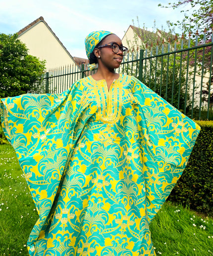 Boubou damask brodé - Vert jaune