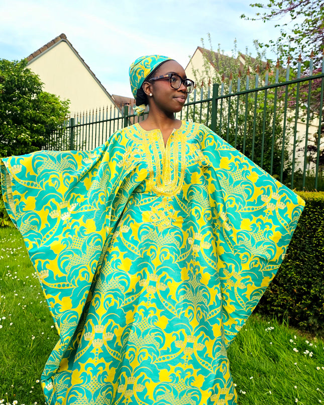 Boubou damask brodé - Vert jaune