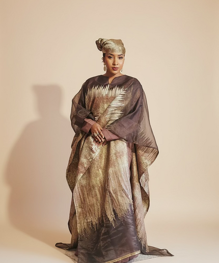 Ensemble amma brocart organza - Marron
