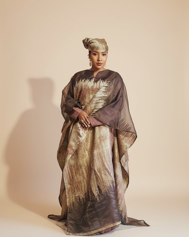 Ensemble amma brocart organza - Marron