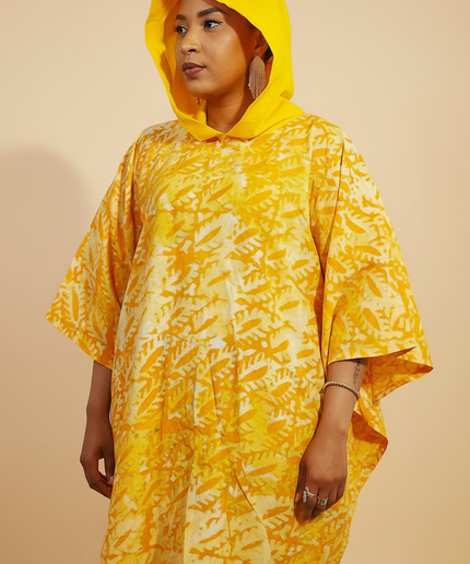 Boubou adire à capuche - Jaune