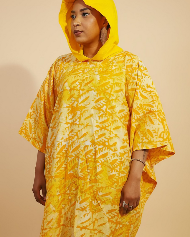 Boubou adire à capuche - Jaune