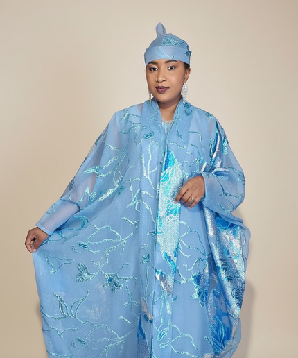 Ensemble brocart dubai - Bleu ciel