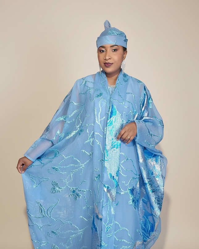 Ensemble brocart dubai - Bleu ciel