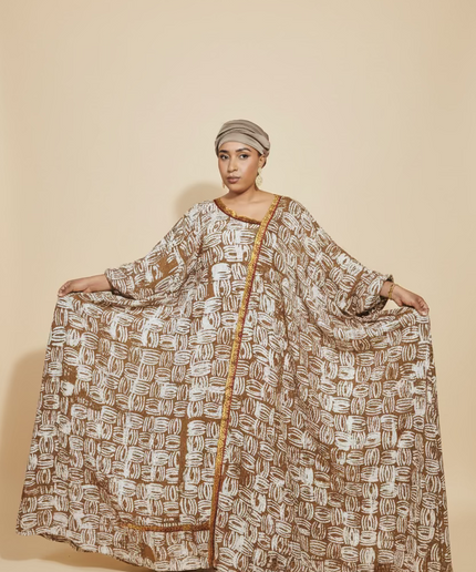 Boubou adire crêpe au bandeau - Marron