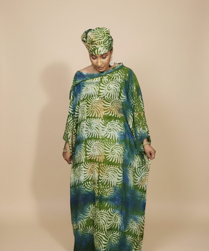 Boubou adire dempé perlé tolulope - Vert