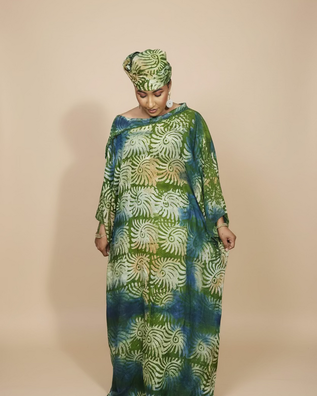 Boubou adire dempé perlé tolulope - Vert