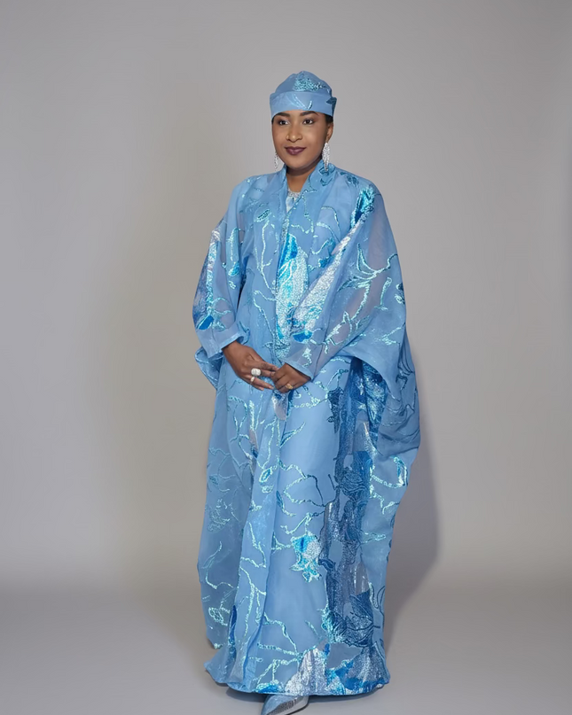 Ensemble brocart dubai - Bleu ciel
