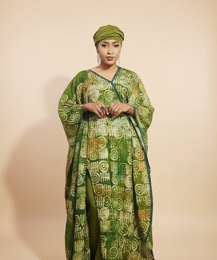 Boubou adire crepe avec jupe - Vert