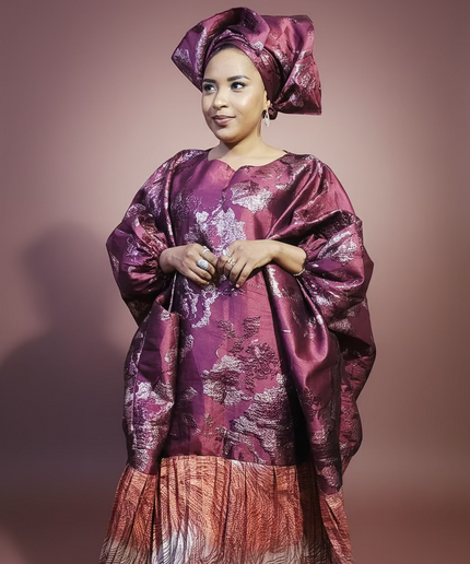 Boubou brocart plissé  - Bordeaux orange