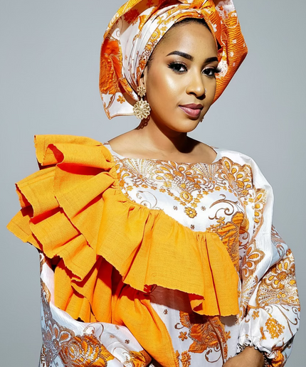 Robe Omosewa brocart aso oke - Orange