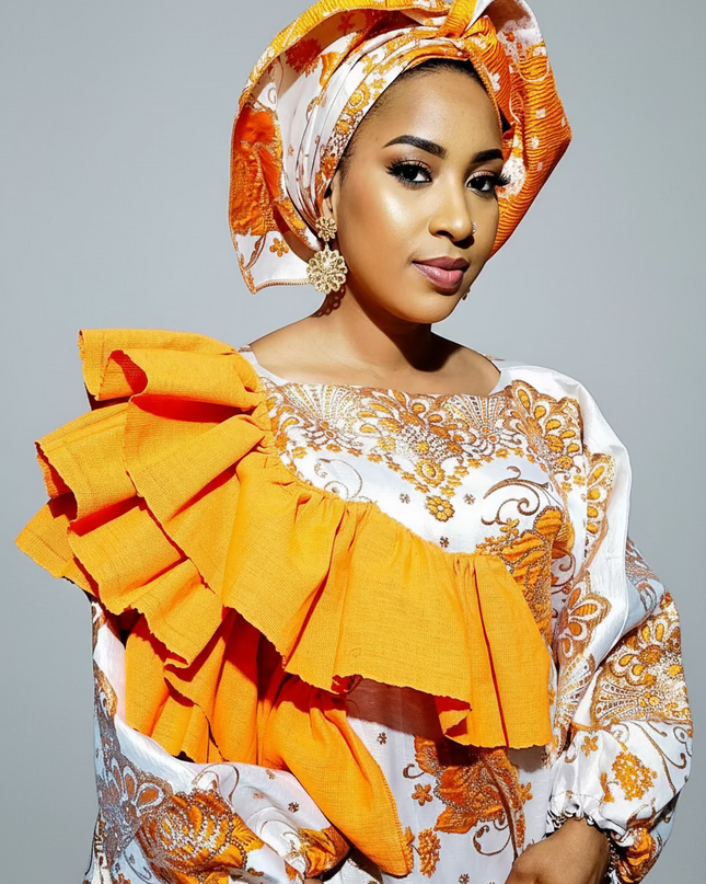 Robe Omosewa brocart aso oke - Orange