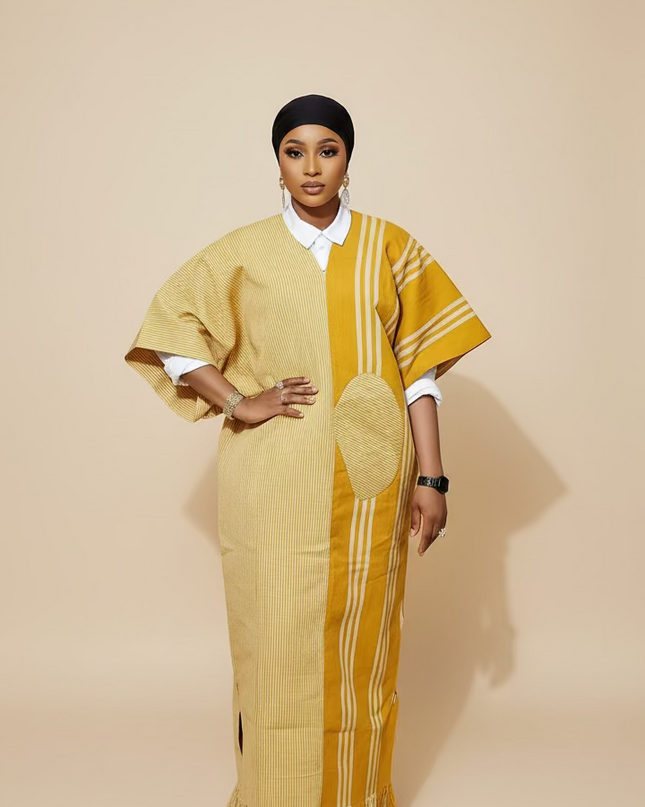 Robe slim en aso oke  - Jaune moutarde