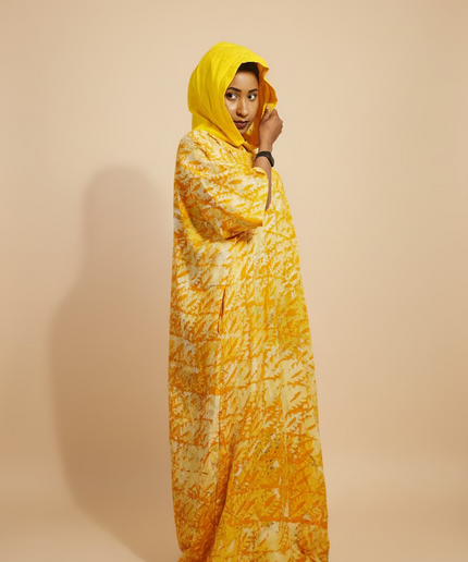 Boubou adire à capuche - Jaune