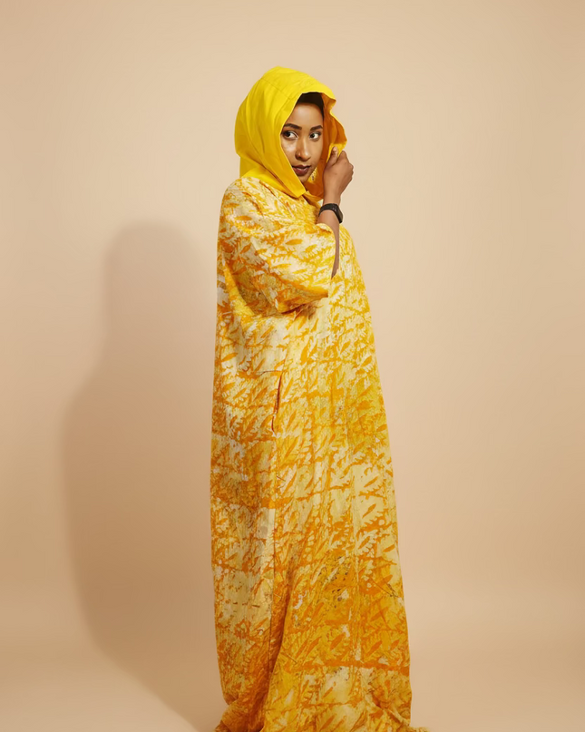 Boubou adire à capuche - Jaune