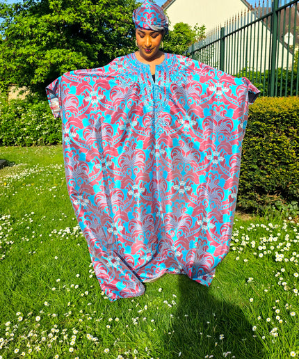 Boubou damask brodé - Bleu rouge