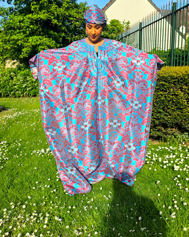 Boubou damask brodé - Bleu rouge