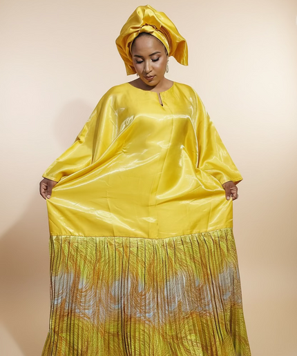 Boubou brocart plissé mikado - Jaune