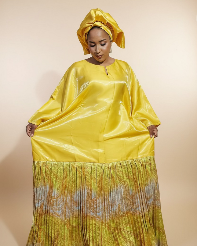 Boubou brocart plissé mikado - Jaune