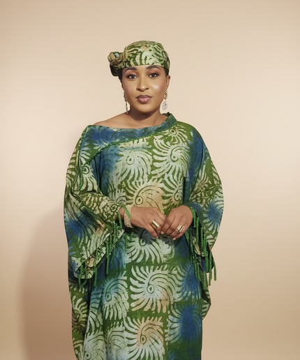 Boubou adire dempé perlé tolulope - Vert