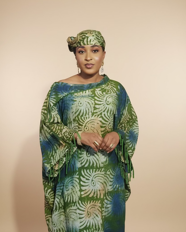 Boubou adire dempé perlé tolulope - Vert