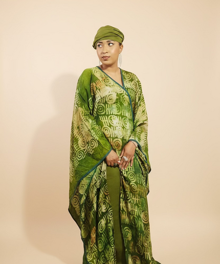 Boubou adire crepe avec jupe - Vert