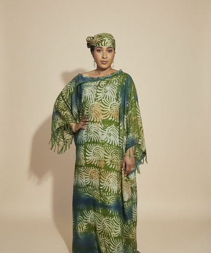 Boubou adire dempé perlé tolulope - Vert