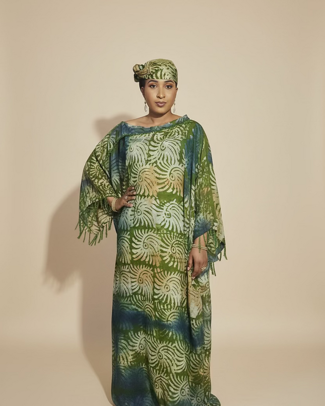 Boubou adire dempé perlé tolulope - Vert